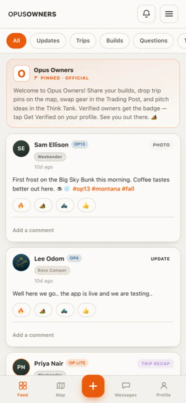 OP Owners app screen
